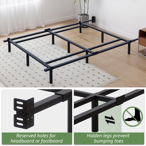 Mashomdec Queen Metal Bed Frame, 7 Inch Low Heavy Duty Platform Bed Frames Queen Size for Box Spring and Mattress, Easy Assembly, Noise-Free, Adjustable, Black