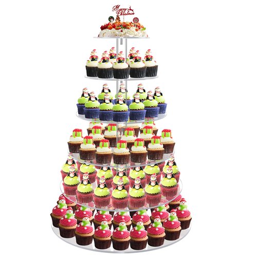 Cupcake Stand, 6 Tier Large Cupcake Stand for 50 Cupcakes, Round Tiered Cupcake Holder, Clear Acrylic Cup Cake Tower Stand, Dessert Table Display Set for Party, Wedding, Birthday, Party, Halloween