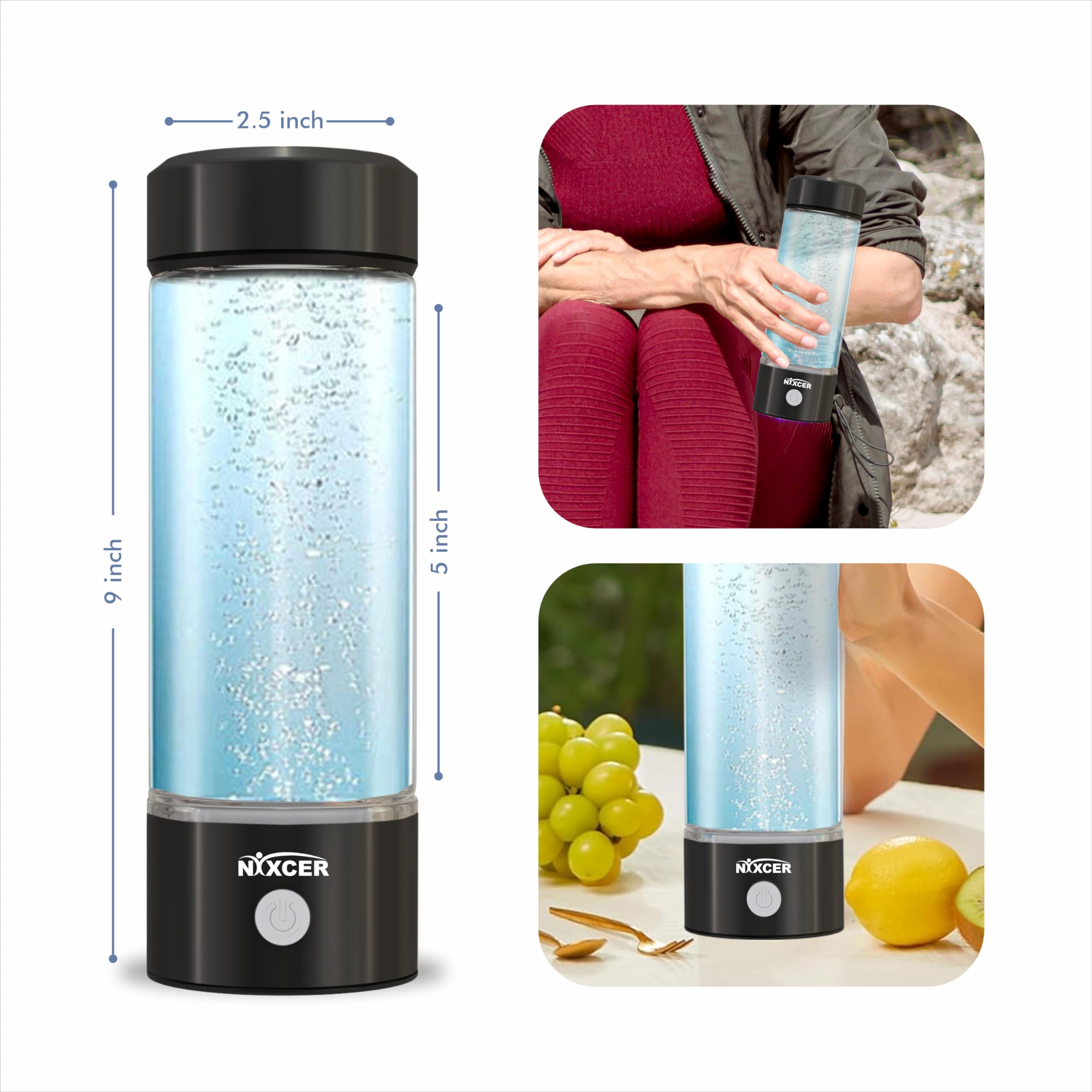 Nixcer Hydrogen Water Bottle Generator - 3 Min SPE PEM Tech, 2026 Model, 420ML Portable Hydro Water Bottle Machine for Travel, Wellness & Recovery, Ideal for Kids, Men & Women (Black)