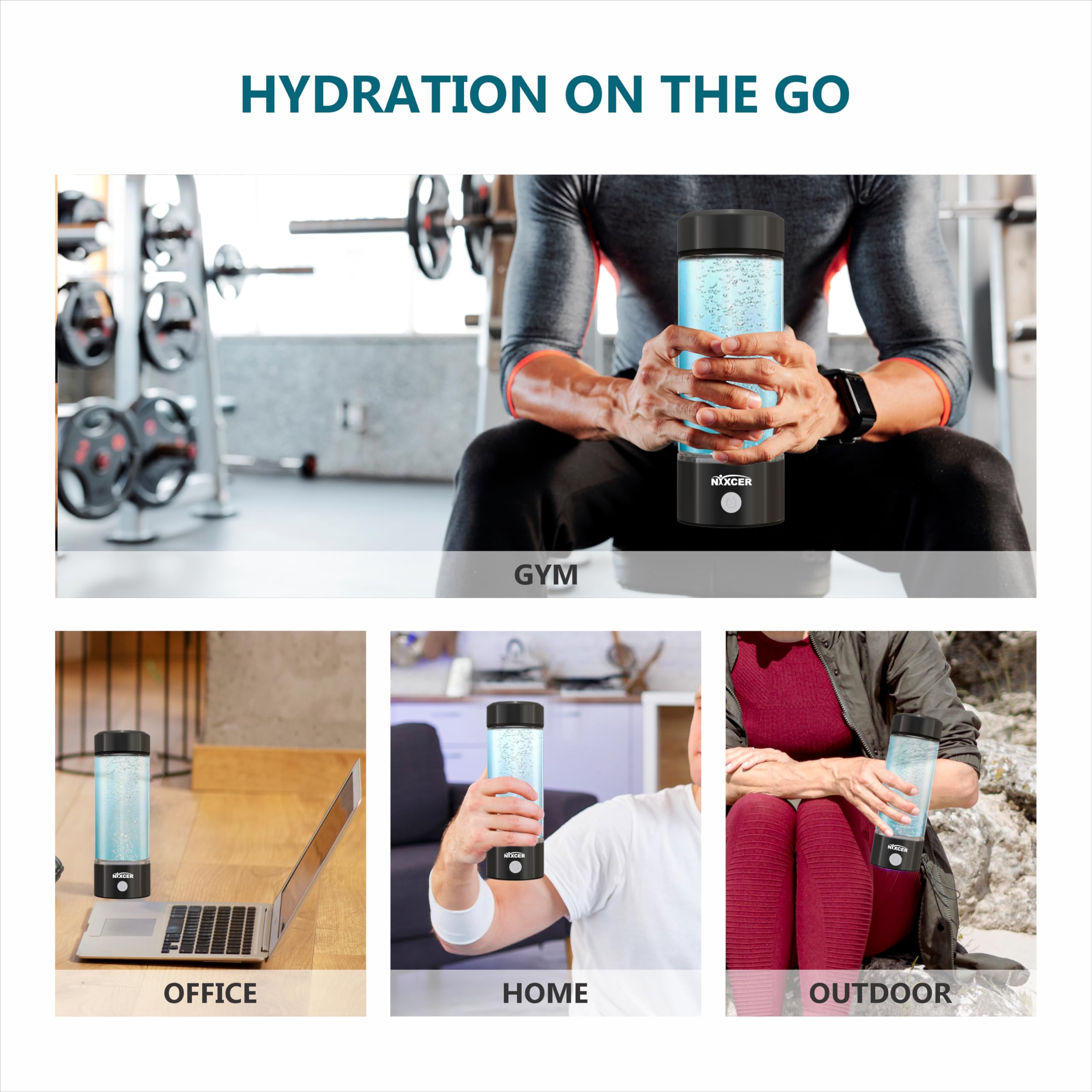 Nixcer Hydrogen Water Bottle Generator - 3 Min SPE PEM Tech, 2026 Model, 420ML Portable Hydro Water Bottle Machine for Travel, Wellness & Recovery, Ideal for Kids, Men & Women (Black)