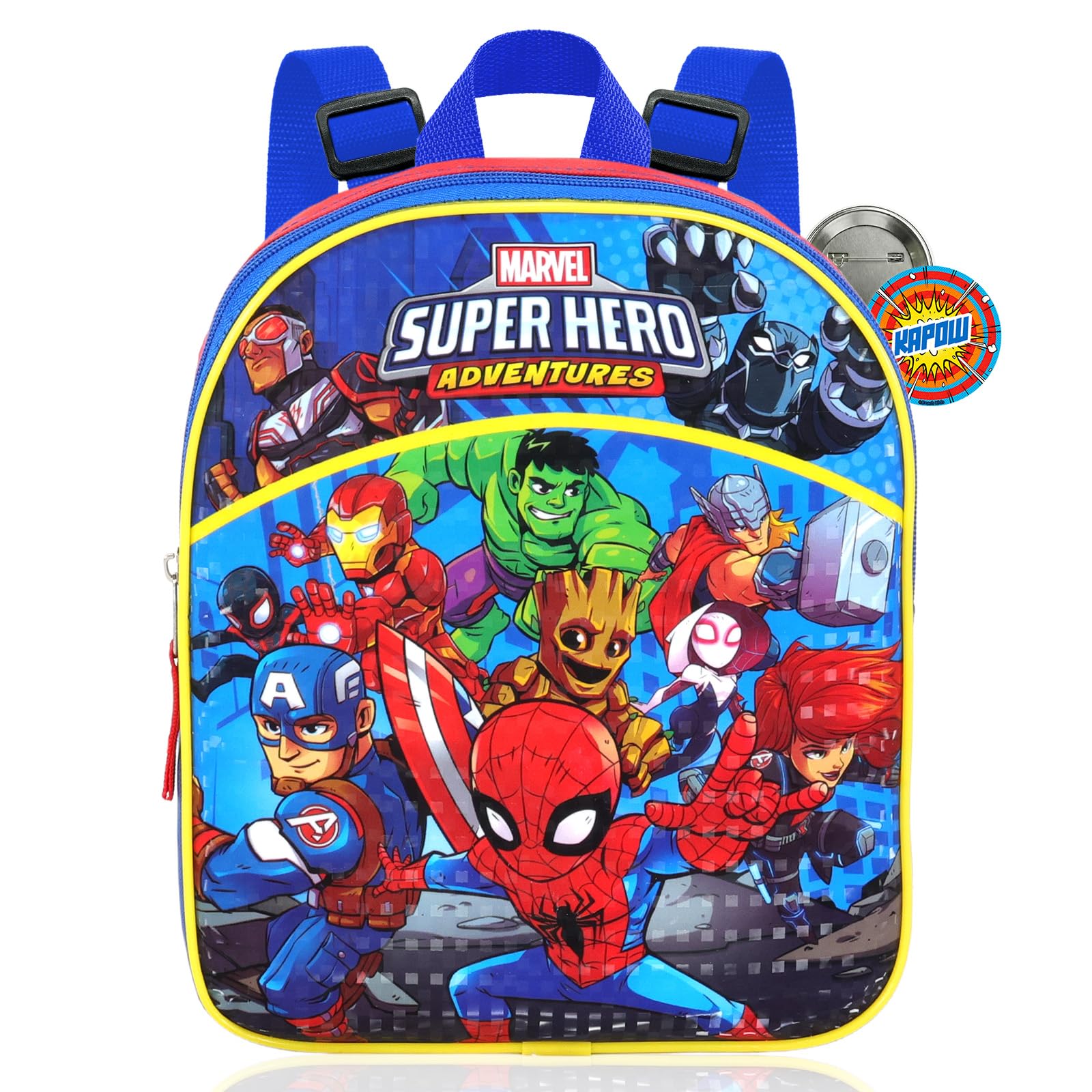 Spidey and Friends Mini Backpack for Boys - Bundle with 11" Spiderman School Bag for Toddlers Plus Button | Spidey and His Amazing Friends Small Backpack for Kids