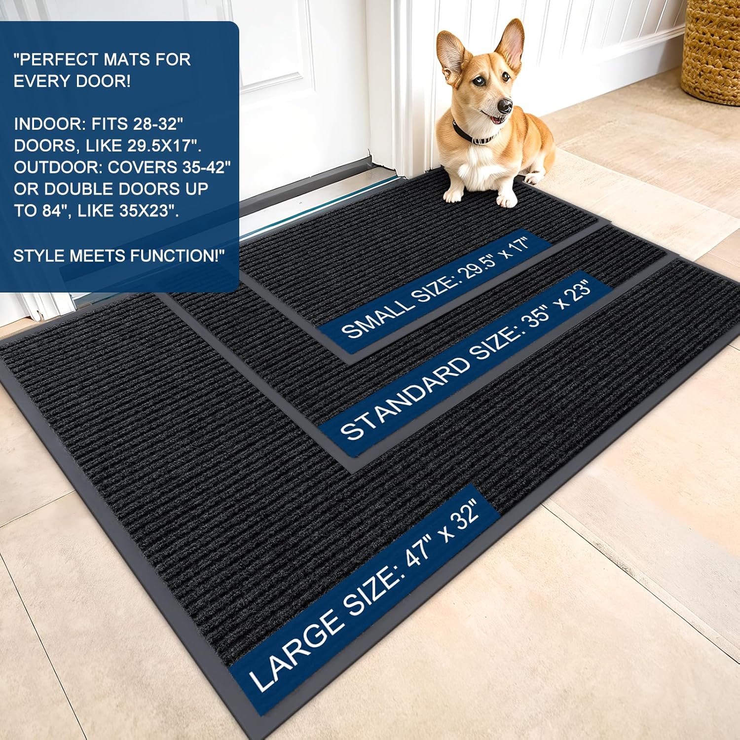 OLANLY Waterproof Heavy Duty Front Door Mat - 2-Pack Indoor Outdoor Welcome Mats | 29.5 x 17 Inch, Black