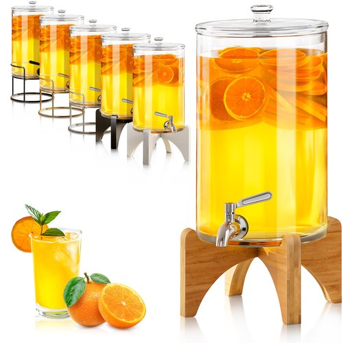 2.2 Gallon Glass Beverage Dispenser With Stand | Glass Water Dispenser With Stand | Leakproof Spigot | Ideal for Hot and Ice Cold Drinks | Perfect for Breakfast, Parties, Weddings