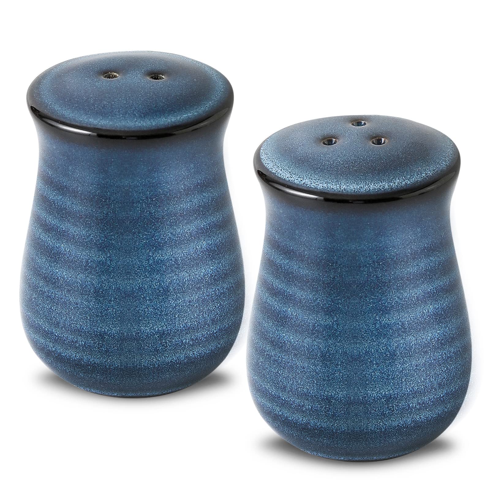 Tikooere Salt and Pepper Shakers Set, Stoneware Salt Shakers for Kitchen, Restaurant Decor, Farmhouse Spice Shaker for Compact Cooking, Travel, BBQ, Cute Christmas Gift, Matte Black