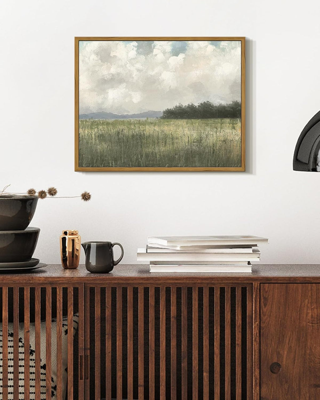 SHENIFY Vintage Landscape Wall Art - Country Meadow Scenery Retro Painting | 11x14in Natural Frame