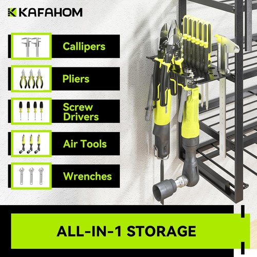 KAFAHOM Power Tool Organizer - Large Wall-Mount Rack with 13 Drill Holders & 4 Layers | Ideal Gift for Men