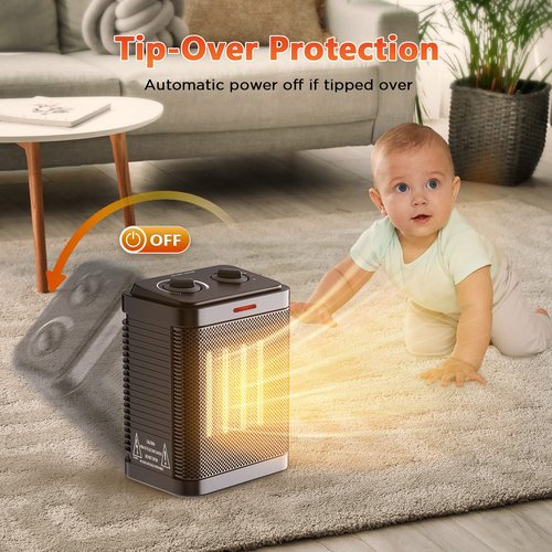 Space Heater for Indoor Use, 1500W Portable Electric Ceramic Heater, Small Space Heater with Thermostat, 2S Fast Heating, Overheating & Tip-Over Protection, Office, Home