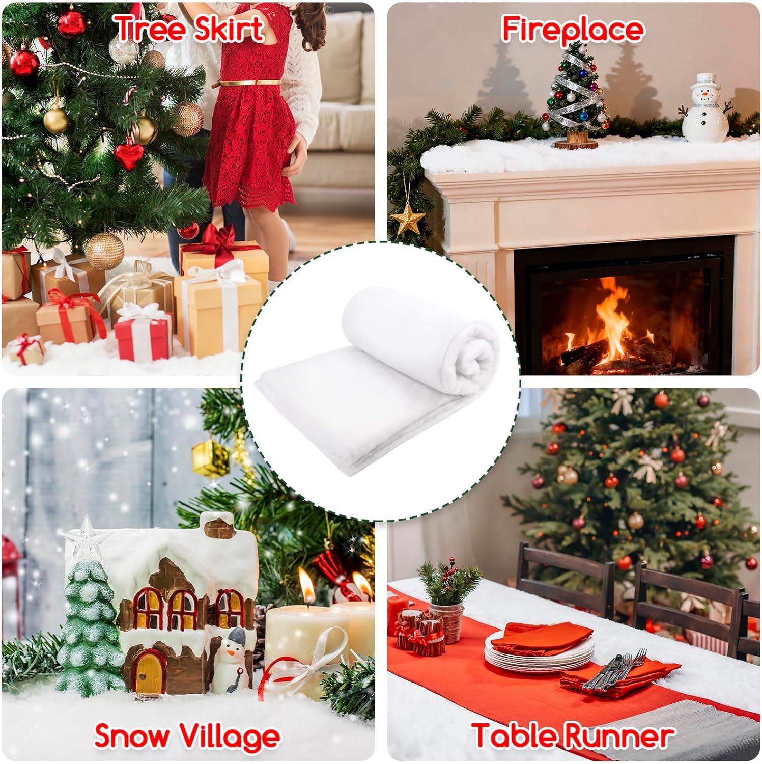 Skiennix Christmas Fake Snow Blanket - 3x15 FT Artificial Snow Roll for Holiday Decor & Winter Wonderland