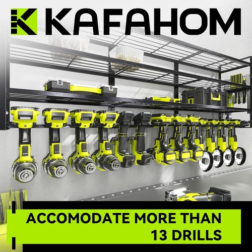 KAFAHOM Power Tool Organizer - Large Wall-Mount Rack with 13 Drill Holders & 4 Layers | Ideal Gift for Men