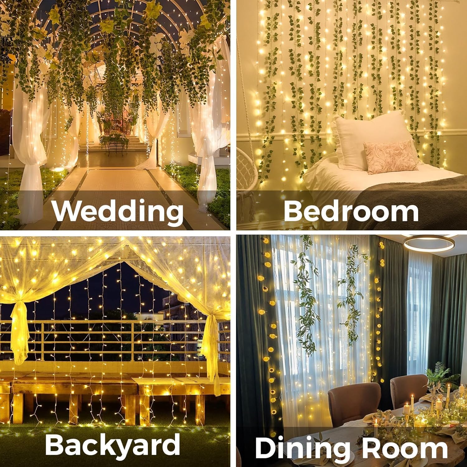 Suddus Curtain Lights - 200 LED Fairy String Lights for Indoor/Outdoor Decor | Warm White