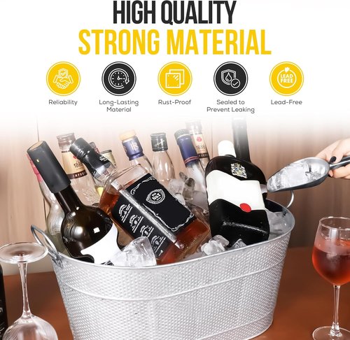 18” Stainless Steel Beverage Tub - 5 Gallon - Gold Handles & Shovel Included - Holds 30 Bottles & Stays Cold for Hours - Use as Wine Bottle Chiller to Beer Bucket Holder - Leak Proof (Silver)