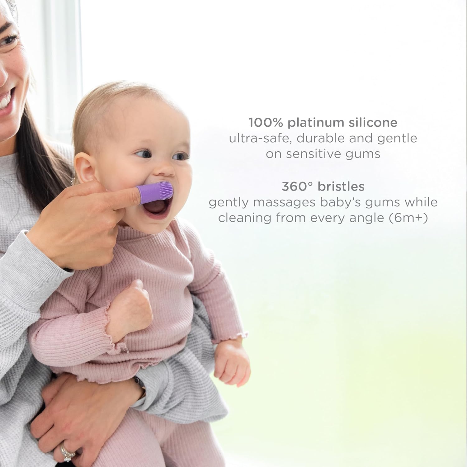 Ubbi Grow With Me Toothbrush Set - Silicone Finger Brush & 360° Soft Bristles - Smoothie Purple