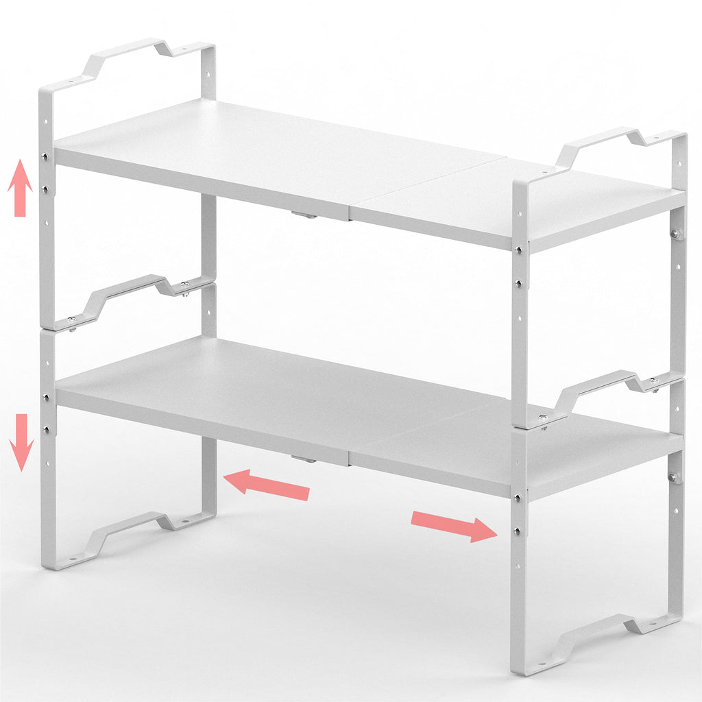 Jojocross Expandable Shelf for Cabinet Organizer Adjustable Stackable Spice Rack at Kitchen and Bathroom More, Counter Countertop Cupboard Organization Pantry Storage(LARGE/1PACK/WHITE)