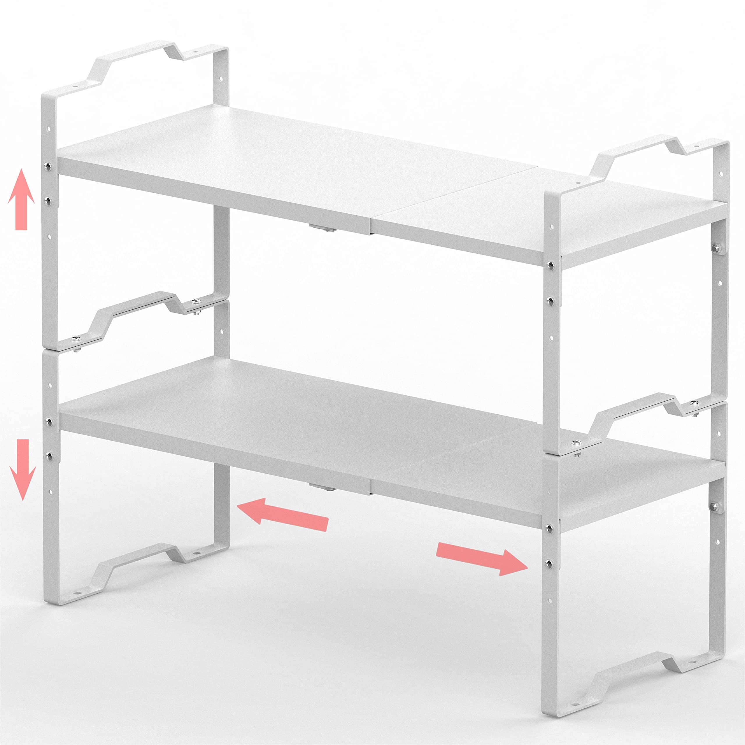 Jojocross Expandable Shelf for Cabinet Organizer Adjustable Stackable Spice Rack at Kitchen and Bathroom More, Counter Countertop Cupboard Organization Pantry Storage(LARGE/1PACK/WHITE)