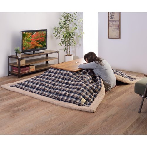 AZUMAYA Kotatsu Futon Comforter Square Shape W75 x D75 Inches, Polyester Fabric Material, Home and Living, Navy Checked Design KK-103BL, This Order Comes only Futon Comforter