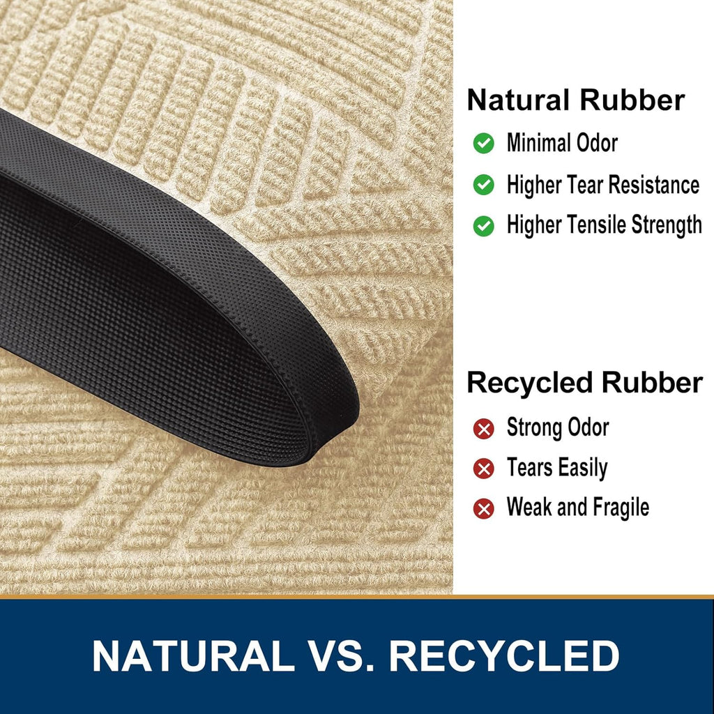 Smiry Heavy-Duty Natural Rubber Front Door Mat - Traps Dirt & Moisture | Irregular Triangle (29.5x17, Beige)
