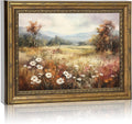 Vintage Gold Framed Wall Art - Retro Floral Landscape Canvas Print for Living Room & Bedroom | 9x11 Inch