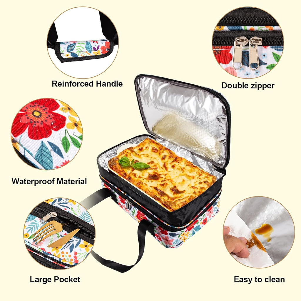 Pioneer Woman Double Decker Casserole Carrier - Expandable Leakproof Thermal Tote for Potluck & Travel