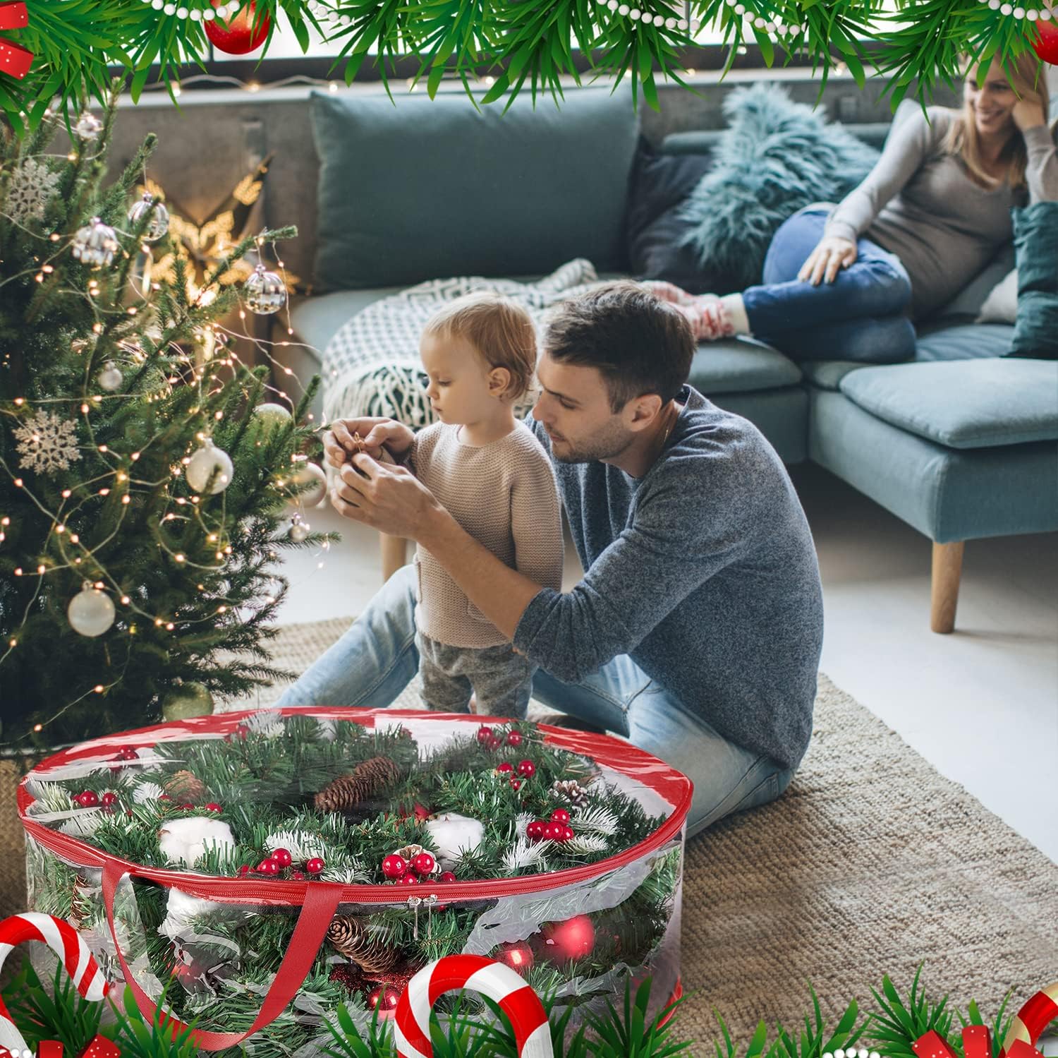 ProPik Christmas Wreath Storage Bag - Waterproof Clear PVC Container for 30" Wreaths | 2-Pack, Red