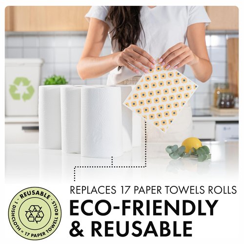 SUPERSCANDI 5 Pack Swedish Dishcloths for Kitchen - 100% Biodegradable & Compostable | Reusable Paper Towels Washable, Food-Safe & Without Plastic - Dish Rags Suitable for Any Surface | Scandi Design