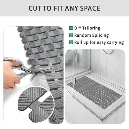 XIYUNTE Shower Mat Non Slip Bath Mat for Tub - 40 X 16 Inch PVC Bathtub Mat Non Slip Shower Mats for Inside Shower, Bath Tub Mat with Powerful Suction Cup, Easy to Cut and Dry, Grey