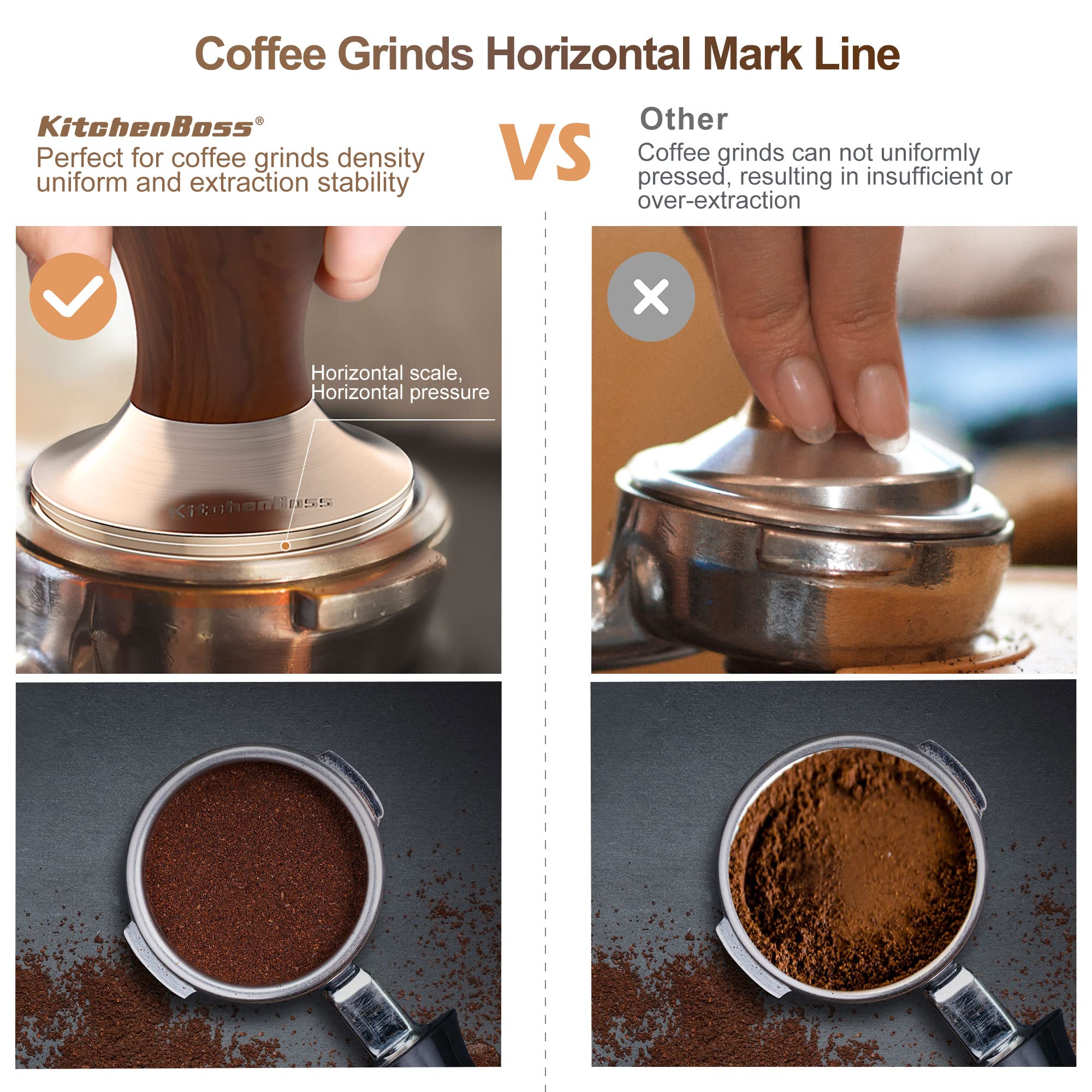 53mm Coffee Tamper: Espresso Tamper 53 MM With Walnut Handle, Weighted Espresso Tamper by KithchenBoss