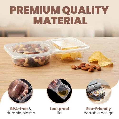 blacksof Reusable Snack Containers with Lids 20 Pack – 2 Compartment Portion Control Food Storage Boxes, Leakproof Snack Tray, Stackable Containers for Travel, Office & Home