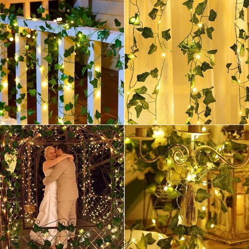 KASZOO 33ft 100 LED Vine with Fairy Lights with Remote, Fake Vines String Lights Battery/USB Operated, Ivy Garland, Leaf Lights for Bedroom Garden Party Wall Room Decor