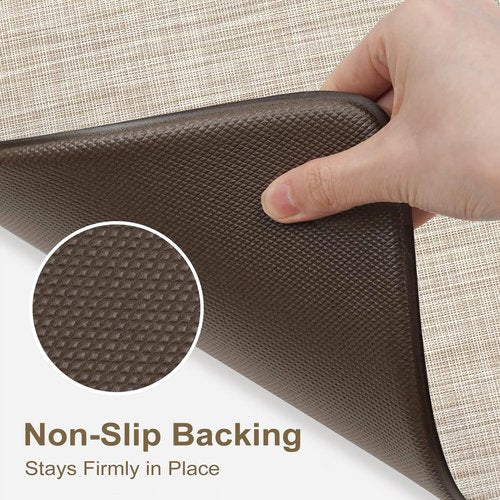 Collive Anti Fatigue Cushioned Kitchen Mat Set 2 Piece Non Skid Waterproof Kitchens Sink Rug Standing Floor Carpets for Office, Sink,17"×29"+17"×47",Beige