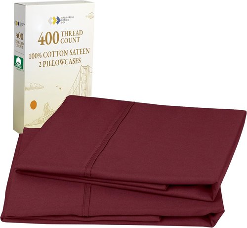 California Design Den King Size Pillowcase Set - 400 Thread Count 100% Cotton Sateen | Soft Breathable Burgundy Red - Set of 2
