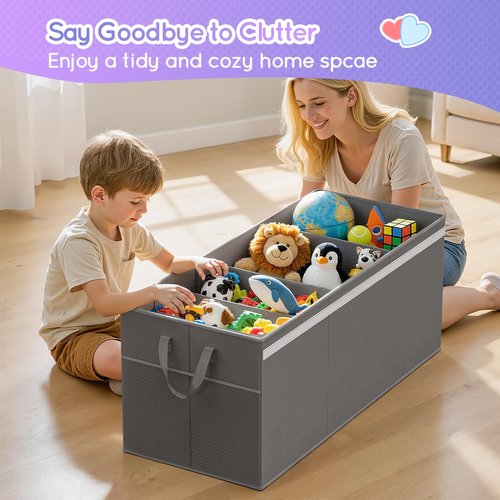 Lewondr 160L Extra Large Toy Storage Organizer with Lid, 40"x16"x16"Collapsible Sturdy Toy box, Toy Chest for Boys Girls, Toybox Storage Bins with 3 Removable Dividers for Living Room, Nursery, Grey