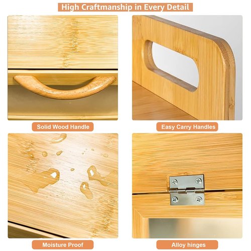 BAMBANG Extra Large Bread Box, Bread Box for Homemade Bread, Bamboo Wooden Bread Storage Container with Tool Holder & Handles & Window, Assembly Required(14.9" x 9.8" x 9.4") Natural