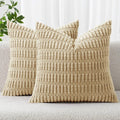 MIULEE Corduroy Throw Pillow Covers - Soft Boho Striped Design | 16x16 Inch Tan for Modern Home Decor