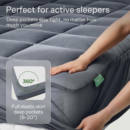 Niagara Ultra Soft Twin XL Mattress Topper - Bamboo Viscose Pillow Top for Back Pain Relief | Naturally Cooling, Gray