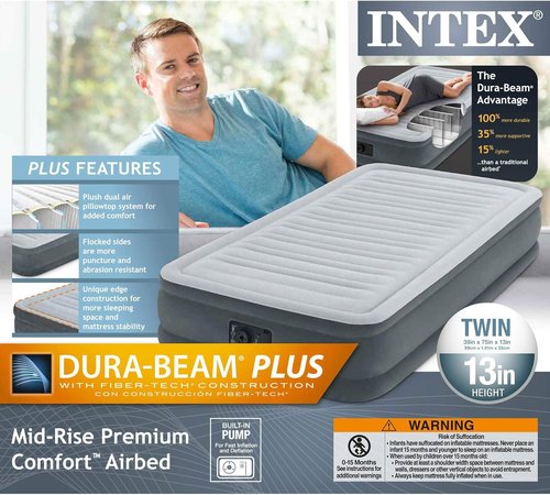 Intex Recreation Comfort Plush Mid Rise Airbed - Built-in Electric Pump, 13" Twin Size