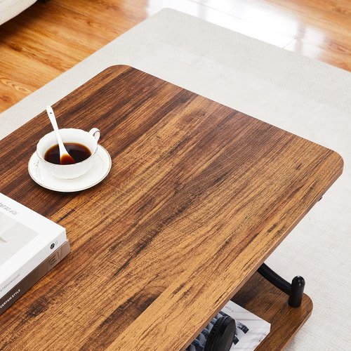 VECELO 39-Inch Coffee Table with Storage and Open Shelves for Living Dining Room, Modern Rectangle & Industrial Design, X-Shape Frame, Brown