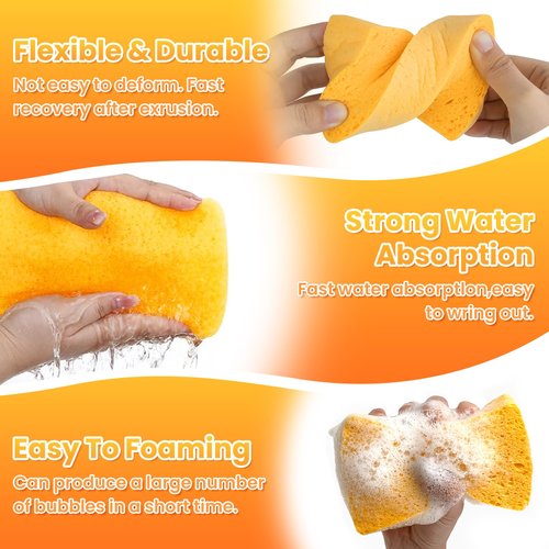8-Count Pop Up Cellulose Sponges | Non-Scratch Eco-Friendly Kitchen Sponges for Dishes, Bathroom, Cars | Tear-Resistant Natural Scrub Sponges | Biodegradable Compostable Cellulose