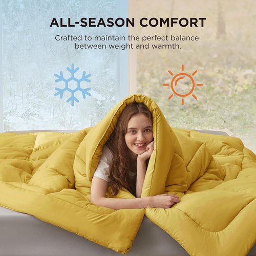 Bedsure Comforter Duvet Insert - All-Season King Size Quilted Bedding in Mustard Yellow, Soft Down Alternative, 90 x 102 Inches