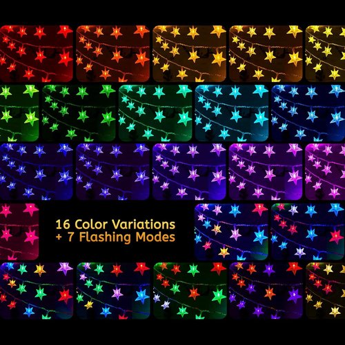 Minetom Star String Lights - 50 LED Color Changing Fairy Lights with Remote & Timer | 17 ft for Bedroom, Patio, Christmas
