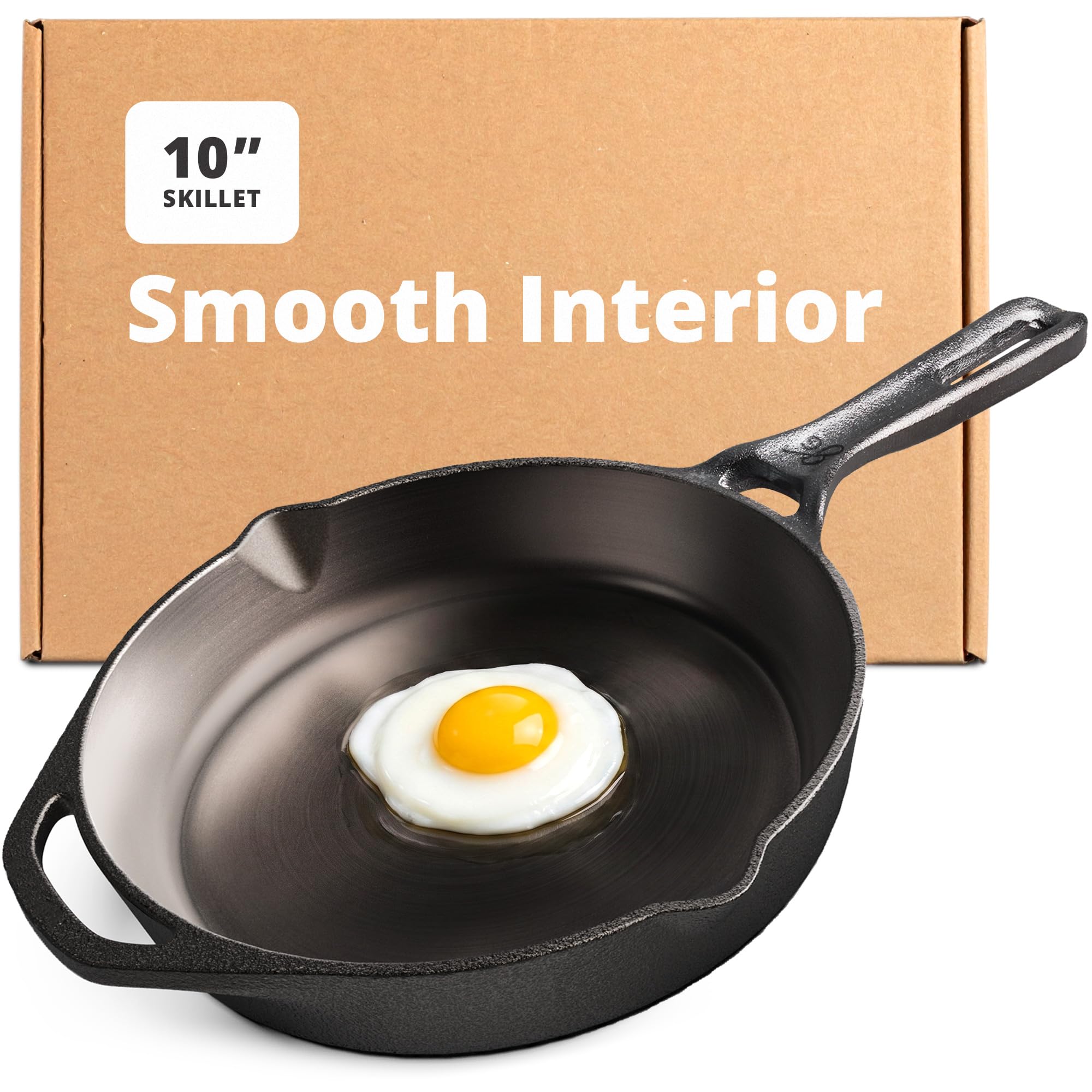 Greater Goods 10" Cast Iron Skillet, Smooth Surface, Nonstick-Like Release