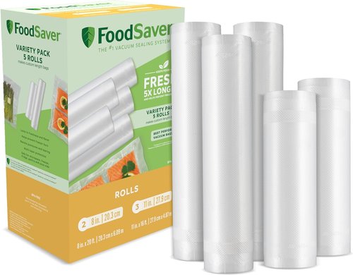 FoodSaver Vacuum Sealer Bags - Custom Length, 5 Count Rolls for Airtight Food Storage & Sous Vide