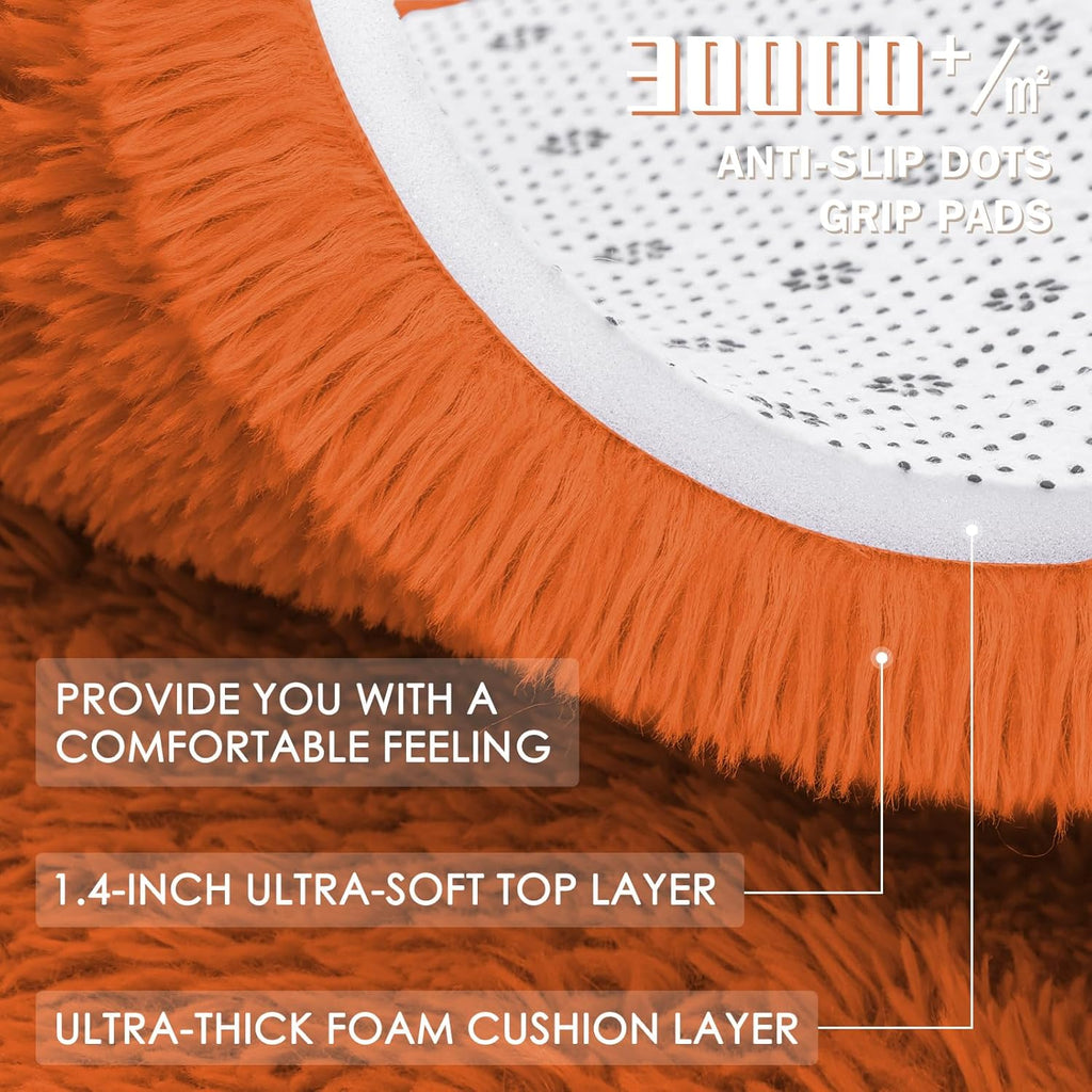 OLANLY Orange Round Rug - Soft & Fluffy 8 ft Circle Area Rug for Bedroom, Living Room & Nursery Decor