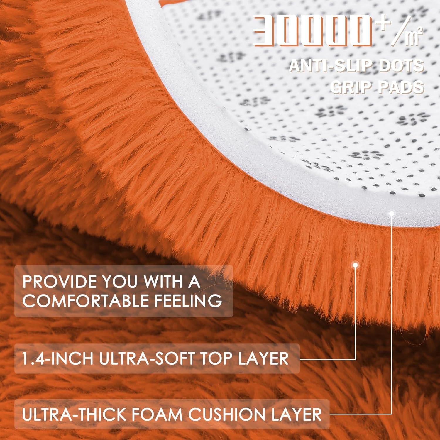 OLANLY Orange Round Rug - Soft & Fluffy 8 ft Circle Area Rug for Bedroom, Living Room & Nursery Decor