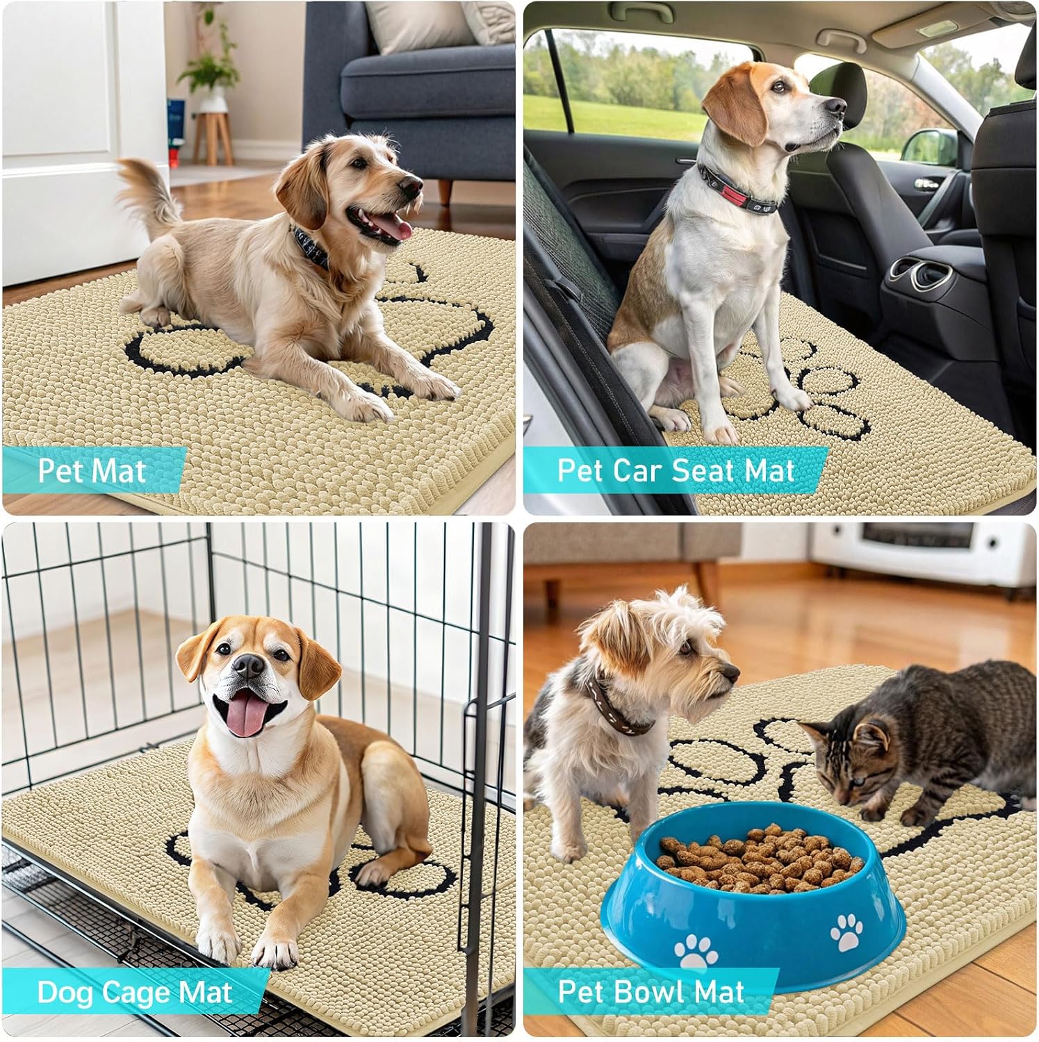 OLANLY Dog Door Mat - Absorbent Non-Slip Chenille for Muddy Paws | 48x30 Paw Print Design