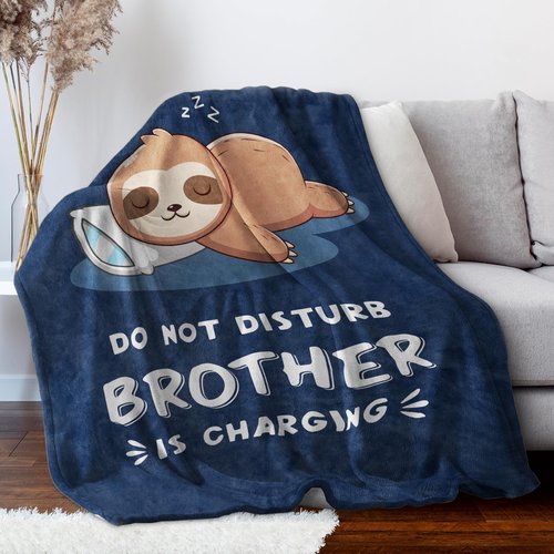 Funny Big Brother Gift, Brother is Charging Sloth Blanket, Birthday Gifts for Brothers Adult, Brother's Gitfs for Christmas Fathers Day, Soft Sloth Throws Blanket for Brothers 60" x 50"