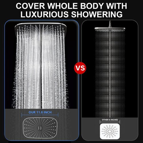 High Pressure Rain Shower Head with Handheld,Wide Rainfall Shower Head Combo with 15" Metal Extension Arm,Detachable Shower head,Rainfall Shower Head with Multi Modes Handheld Spray,Chrome
