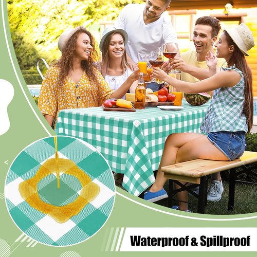 Misaya Disposable Tablecloths - 4 Packs of Waterproof 54 x 108 Inch Teal & White Checkered Covers for Parties, Picnics & Events