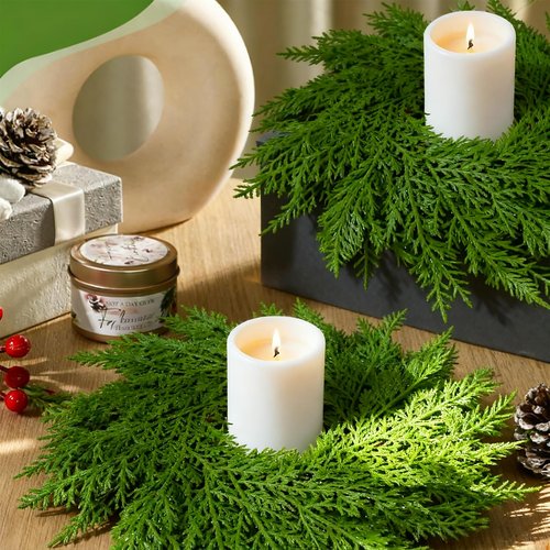 6PCS Christmas Cedar Candle Rings Wreaths 12 Inch Artificial Pine Garland Candle Ring Holder for Christmas Cabinet Table Chair Windows Wedding Doors Xmas Tree Centerpiece Decorations