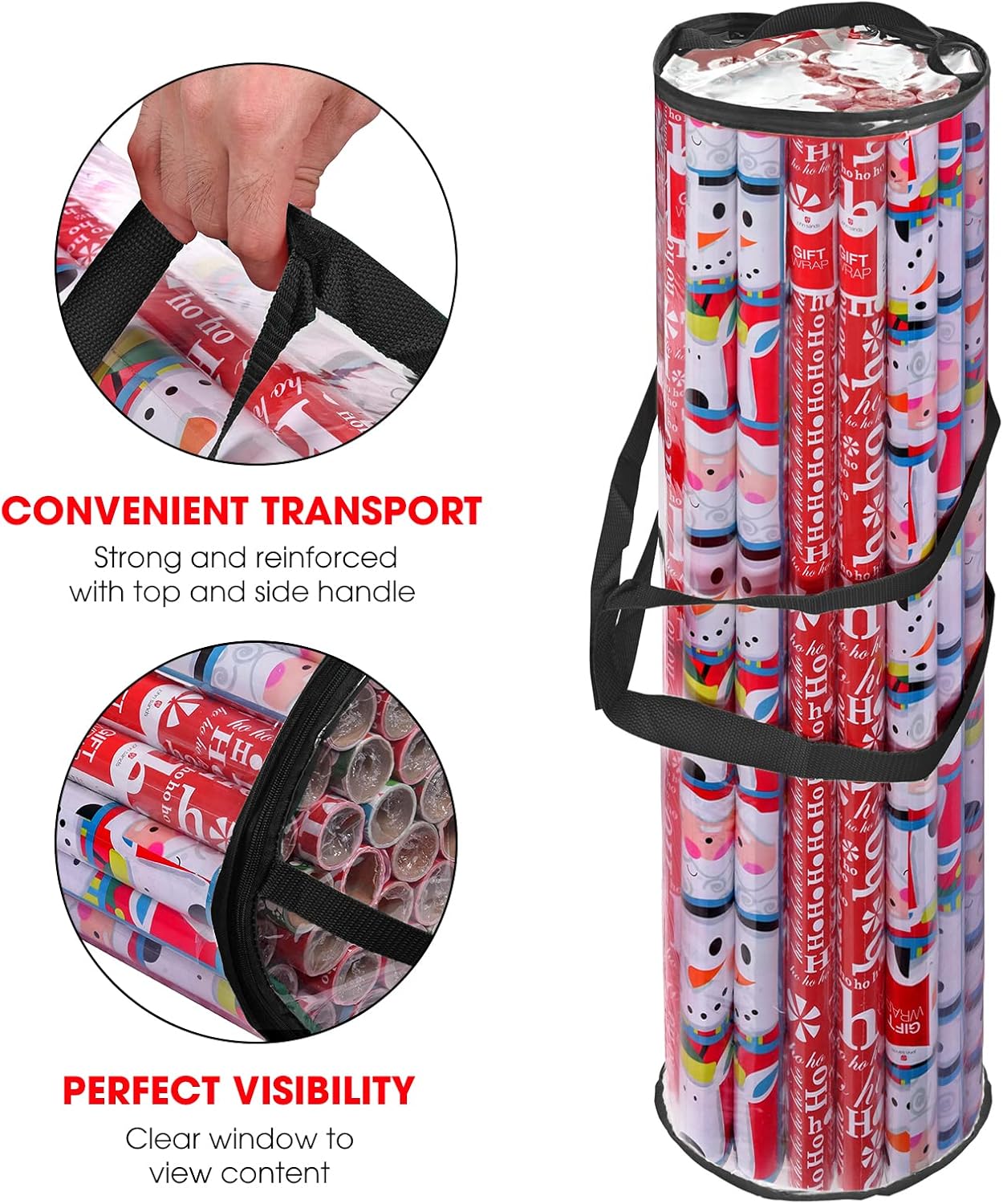 Primode Wrapping Paper Storage Bag - Heavy Duty Organizer for 24 Rolls | Fits 40-Inch Long Rolls (Black)