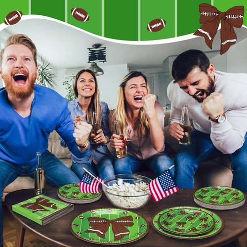 96 Pcs/24 Sets Football Coquette Party Supply Football Coquette Plate and Napkin Sports Birthday Party Decoration Disposable Paper Plate Baby Shower for Sports Lover Team Night Tailgate Game Day